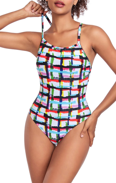 Adoretex Girl's/Women's Printed One Piece Thin Strap Athletic Swimsuit (FN051)