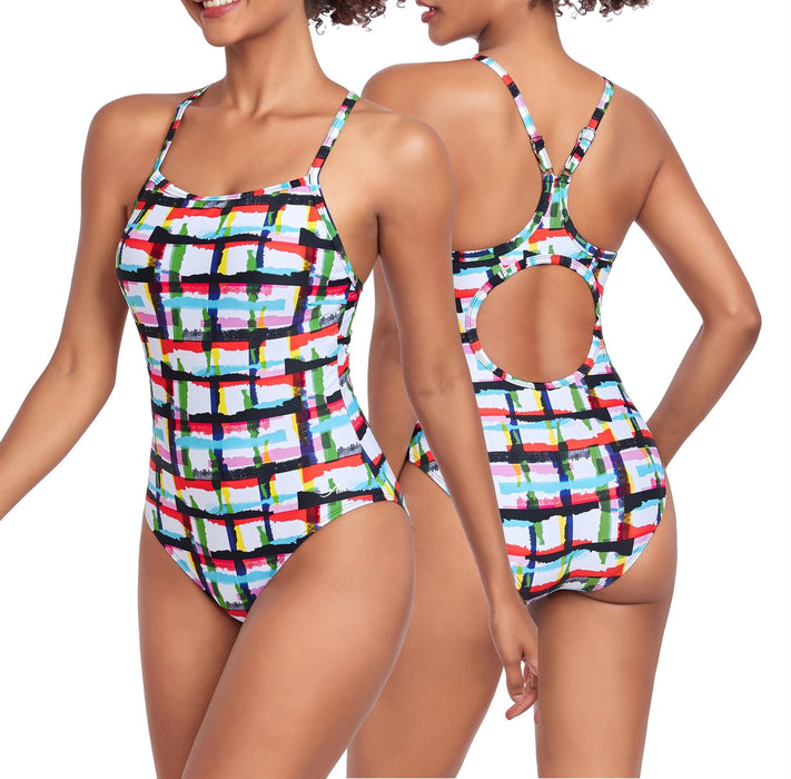 Adoretex Girl's/Women's Printed One Piece Thin Strap Athletic Swimsuit (FN051)
