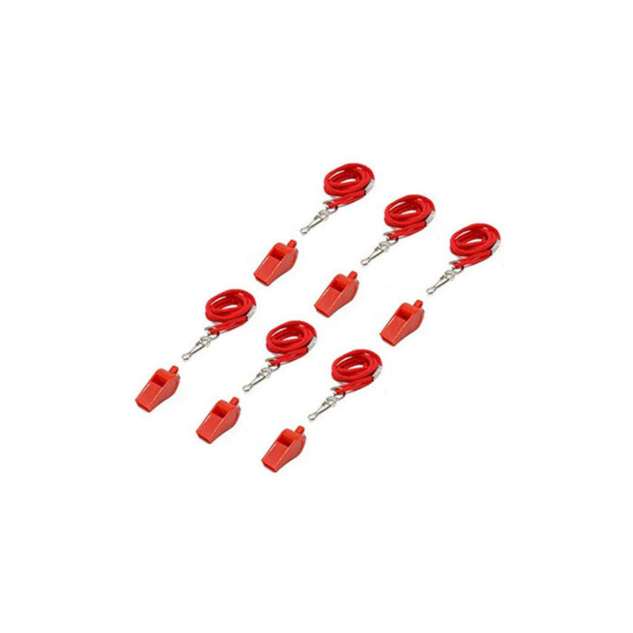 Adoretex Sport Guard Pea Coach Plastic Whistle With Lanyard (WK003S) Red - six pack