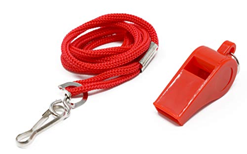 Adoretex Sport Guard Pea Coach Plastic Whistle With Lanyard (WK003S) Red - six pack
