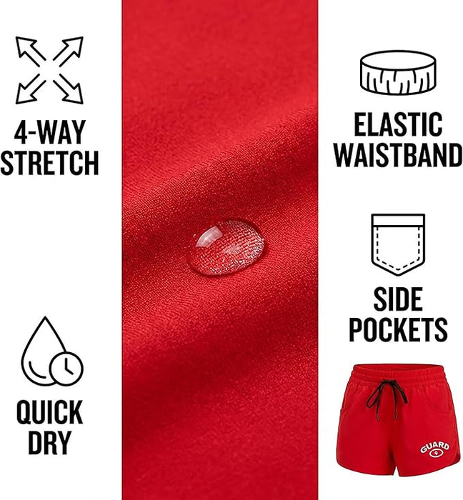Adoretex Women's Guard 4-Ways Stretch Quick Dry Swim Boardshorts, Elastic Waistband Lightweight Swim Shorts with Side Pockets