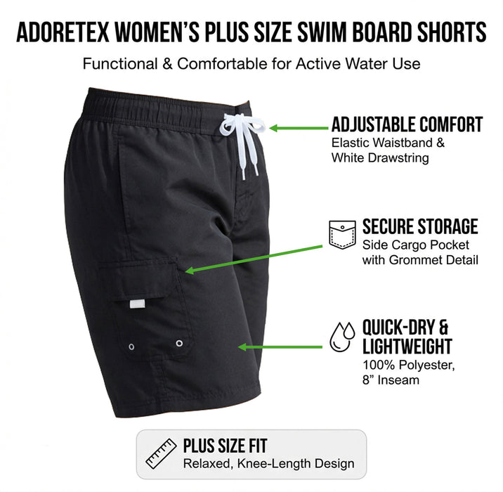Adoretex Women's Plus Size Solid Swim Board Shorts (FB007P)